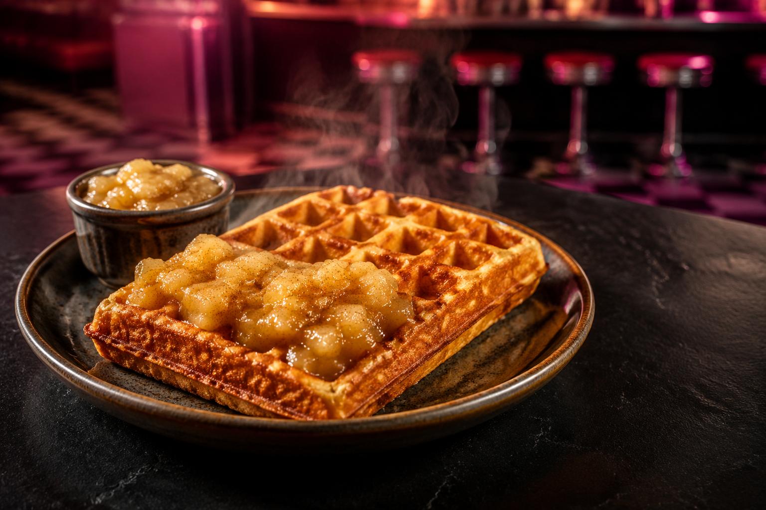 Warme Waffel mit Apfel-Zimt-Kompott